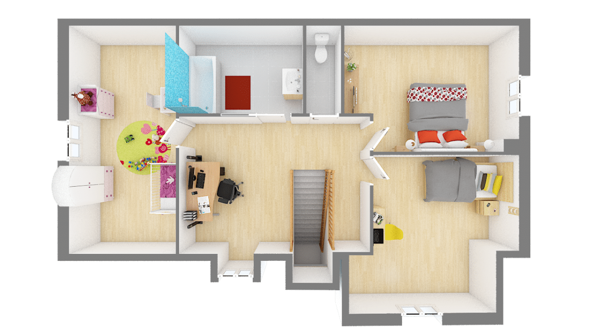 Maisons de Pâris Aisne : vue de dessus étage 3D